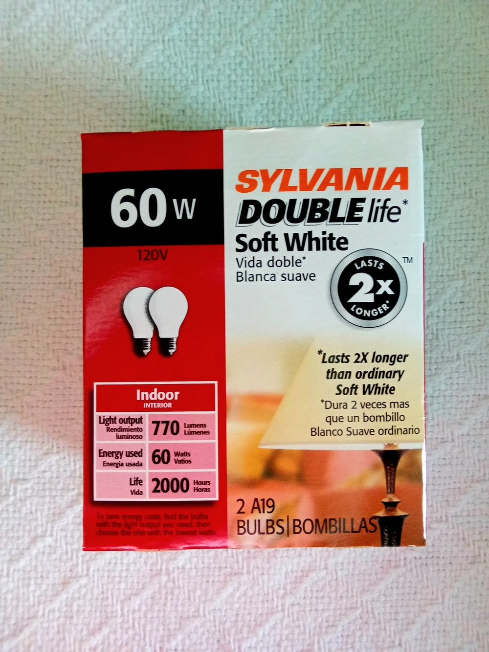2pk Sylvania Soft White 60W Double Life 2000hr Light Bulbs A19 Indoor NON-LED!!
